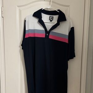 FootJoy Navy Polo with Pink and Gray Stripes